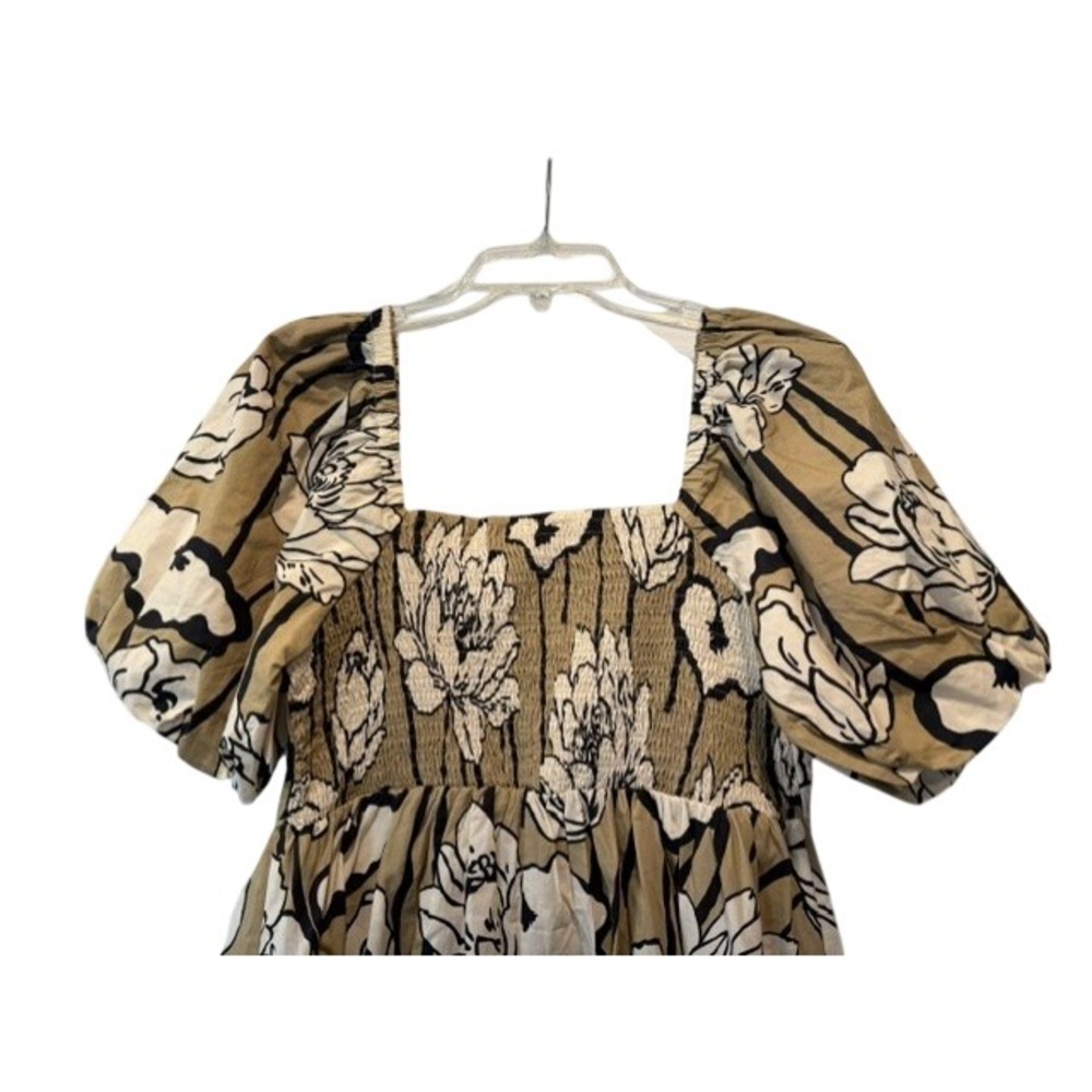 Entro Fall Transition Floral Cotton Midi Dress Puff Sleeve Smocked Back M NEW - Picture 4 of 8